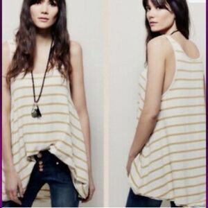 Free People We the Free Yellow Garden Stripe Sleeveless Tunic Women's Small